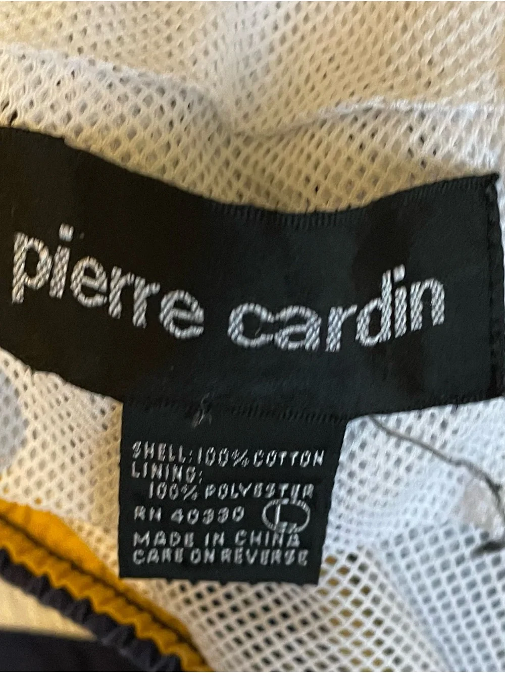 VTG Pierre Cardin Swim Shorts Embroidered Logo and Yellow Trim Mesh Lining Sz L